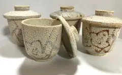 茶碗蒸し 容器 蓋付き4客セット 梅絵柄　昭和レトロ