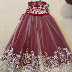 ワイン色刺繍フレアドレス