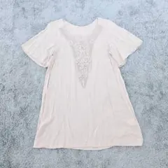 美品　半袖ワンピース　Aライン　レースドッキング　ラウンドネック　フレアスリーブのサムネイル