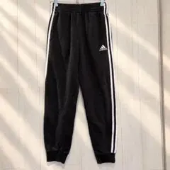 アディダス スウェットパンツ 裾リブ サイドライン M 黒 綿 小柄