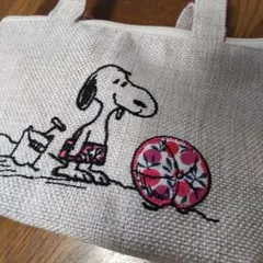 スヌーピー 　リバティ ビーチ　ミニトートバッグ　内布　耐水汚れ防止効果あり