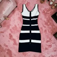 rienda フロントボタン モノトーン リブ編み ノースリーブニットワンピース