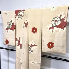 小紋　セミアンティーク　身丈156　金彩　菊花　松　正絹　着物　084ty