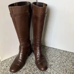 ブラウンレザー ロングブーツ 23.0㎝　ジッパー付き　ヒール高さ5㎝