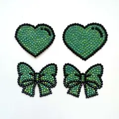 【即日発送！即購入◎】デコうちわ/うちわデコパーツ グリーン（緑）4点セット