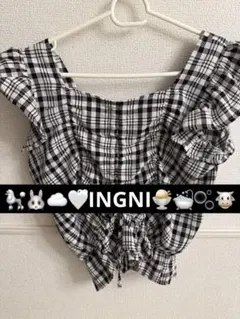 INGNI 黒白チェック柄フリル半袖シャツ M