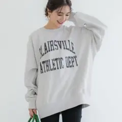 Cocaグレー オーバーサイズ 裏起毛カレッジスウェットトレーナー