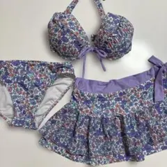 PRIVATE LABEL 花柄 水着 3点セット スカート付き パープル系