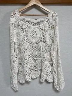 レース編み フラワーモチーフ トップス