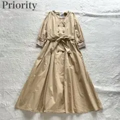 プライオリティー 美品 ダブルボタン Vネック シャツワンピース リボン ベルト