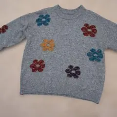 花柄刺繍 グレー ニットセーター 長袖☆Мサイズ