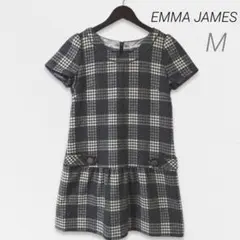 極美品 EMMA JAMES グレー チェック 重ね着 ウール 上品