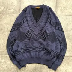 90s vintage ARAMIS 総柄 ウールニット Vネック　古着　レトロのサムネイル