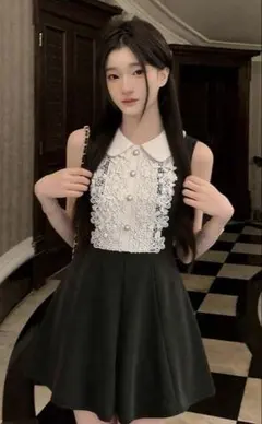 ワンホン　ノースリーブ　ワンピース　韓国　miu系　レース