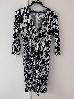 アニマルプリント 長袖ワンピース ひざ丈