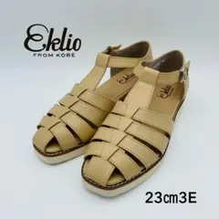 【新品】Eklio ベージュ Tストラップサンダル 23cm 3E 本革 幅広