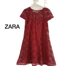 ZARA 総レースワンピース赤