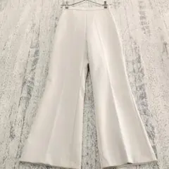 a019【美品】クリア　フレアパンツ　M　アイボリー　ゴムウエスト　ハイウエスト