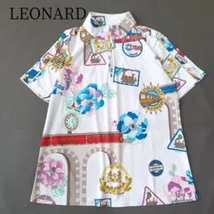 LEONARD レオナール　半袖シャツ　切手　汽車　花柄　洗える　カットソー　Lのサムネイル