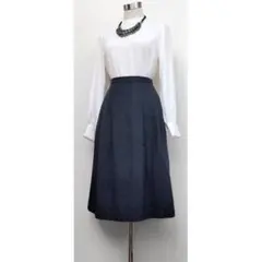 ユニクロ×イネス　毛混ツイードフレアスカート　W58　紺　ミディ丈 Sサイズ