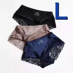 シームレス レース ショーツ 光沢 3枚セット L ブラック ブルー