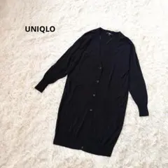 ユニクロ ロングカーディガン UVカット ドルマンスリーブ 黒 M ウール混