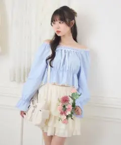 RETRO GIRL リボン付きブラウス 水色