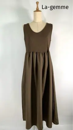 ラジエム　リブタンクトップ　ノースリーブ　ドッキングワンピース　ロング　ブラウン