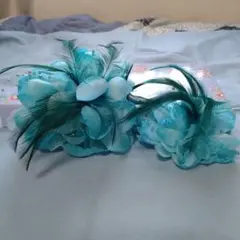 水色の花モチーフ ヘアアクセサリー