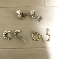 イヤリング3個セット　パール　シルバー　ゴールド