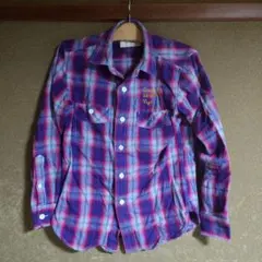 赤青チェック柄コットン長袖シャツSサイズ