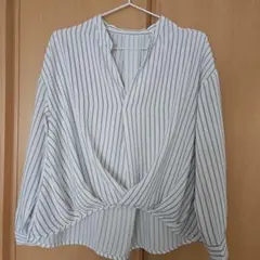 ストライプ スキッパーシャツラップスタイル 長袖シャツ