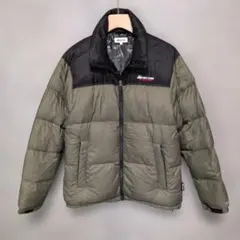 美品 ファーストダウン ダウンジャケット L カーキ ブラック 刺繍ロゴ 肉厚