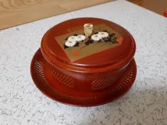 菓子鉢　小物入れ　茶色　花柄　ざる付
