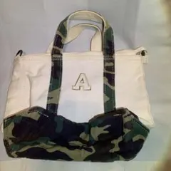 L L bean キャンバス トートバッグ ホワイト 迷彩柄 イニシャルA