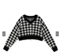 GRL 千鳥柄ショート丈ニットトップス[k9088b] ブラック