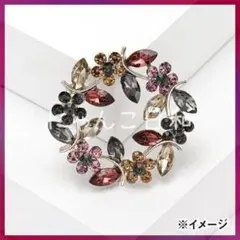 花 リース ブローチ マルチカラー ラインストーン アンティーク調 北欧風