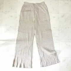 ジーユー GU リブ ニット イージーパンツ M ベージュ カジュアル