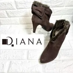 【未使用】DIANA ファーブーツ ショートブーツ リボン ブーティ スエード
