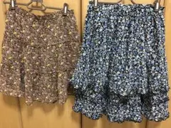 アースとユニクロのミニスカート2枚組み☆細かい花柄可愛い☆☆Mサイズピンクブルー