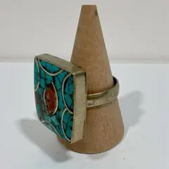 BRQG リング 指輪 17号 ターコイズ コーラル 天然石 スクエア