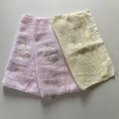 花の刺繍 ピンクフェイスタオル とイエローハンドタオル　日本製