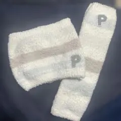 ベビーレッグウォーマー ホワイト/グレー ストライプ