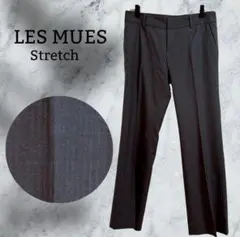 LES MUES》スラックス パンツ【M〜L】グレー ストライプ ビジネス通勤