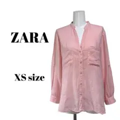 ZARA リネンシャツ スキッパー 長袖ロールアップボタン ピンク XSサイズのサムネイル