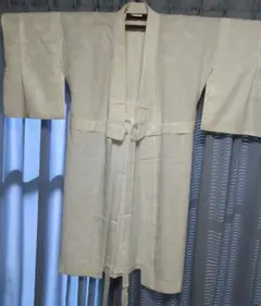 美品、単衣の長襦袢、白浮かし柄、ポリエステル製、腰紐、力布、居敷当て付き