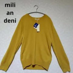 ​ミリアンデニ　大きいサイズLL　カシミアタッチVネックニットセーターマスタード