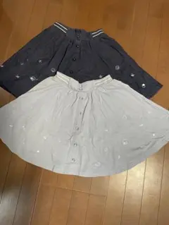 貝殻刺繍フレアスカートグレー・ネイビー2色セット