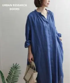 《極美品》URBAN RESEARCH DOORSリネンギャザーワンピ1 ブルー