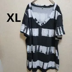 タイダイ柄 ブラック・ホワイト Tシャツ XL